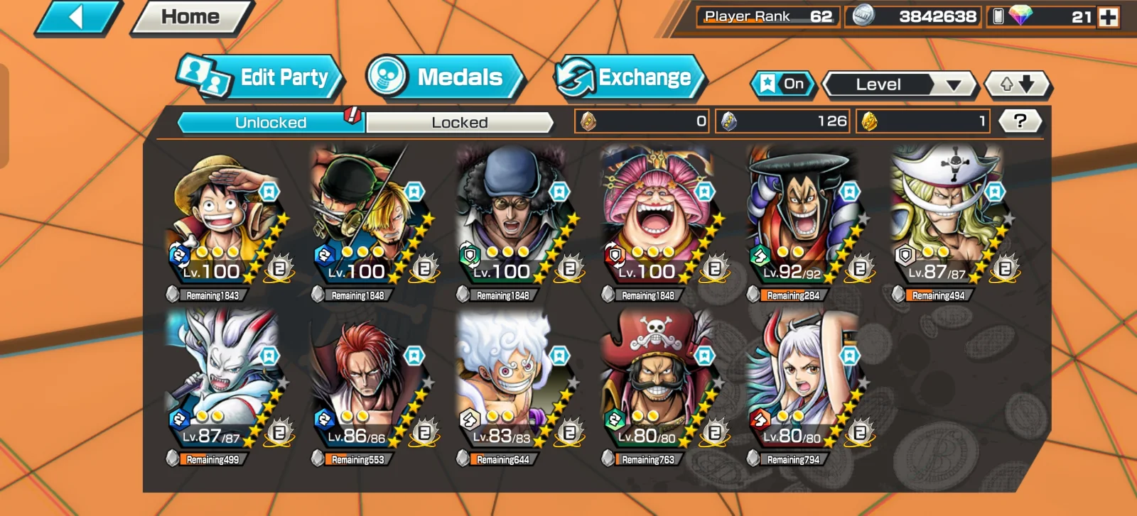🔥 OPBR Account | Player Rank 62 | 4× Lv.100 EX/Strong Units | Luffy, Zonji, Gear 5 v2  & More with (52 hyper boost)🔥